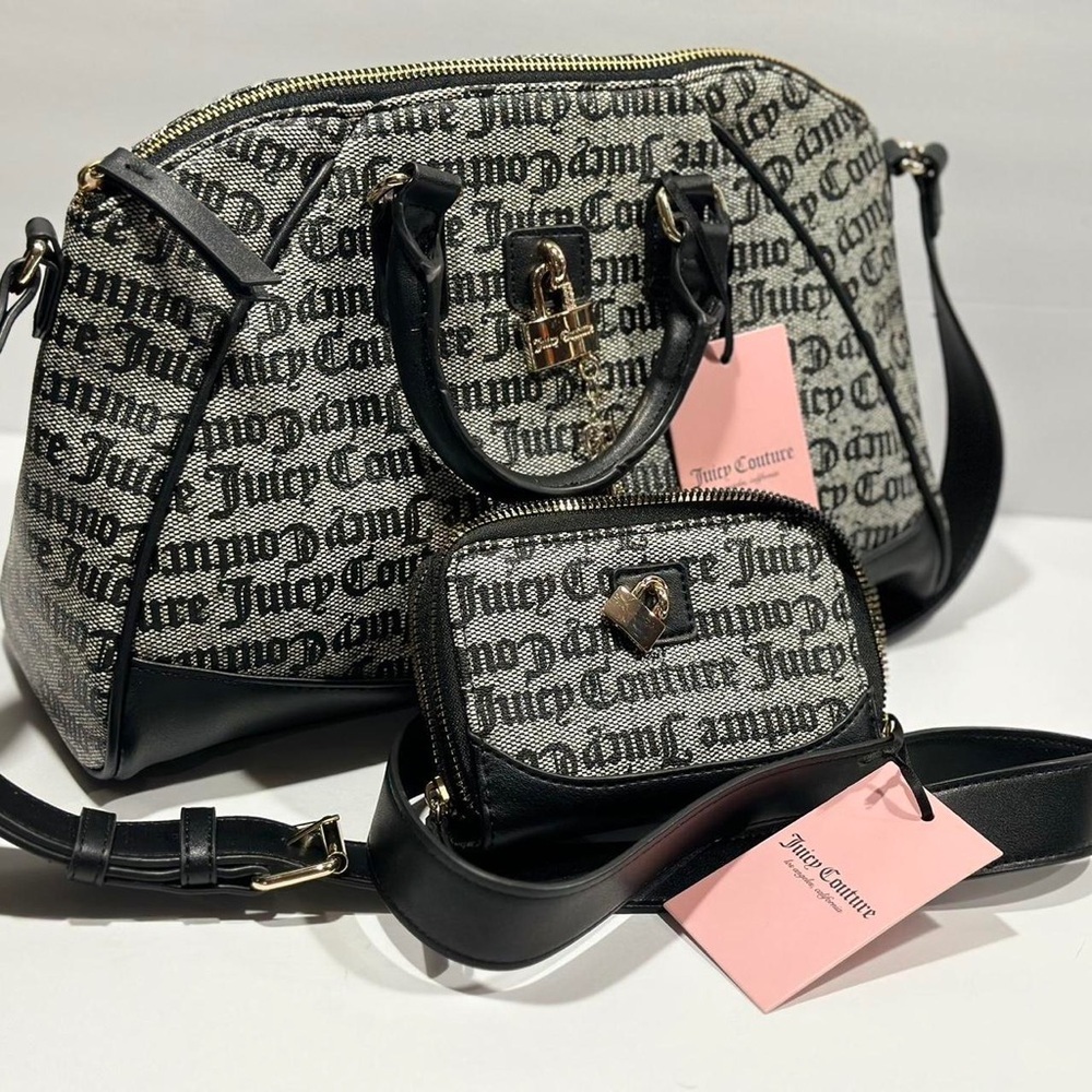 Juicy Couture Monogram Satchel Bag w/ Wallet  Set NWT 
Black/Gray